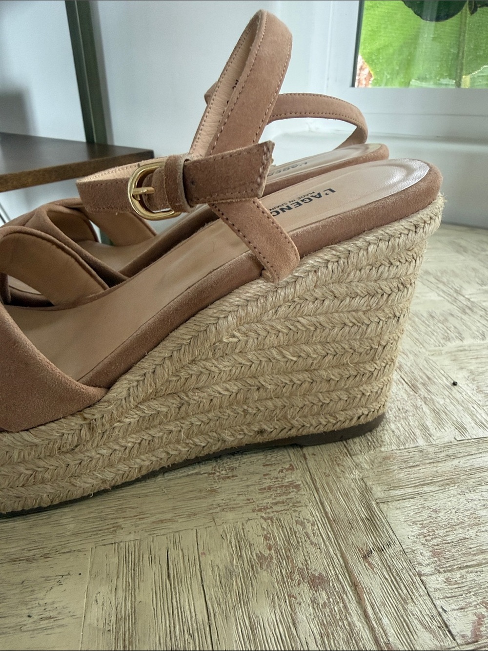 L'AGENCE Nude Blush Suede Espadrille Wedge Sandals - Picture 5 of 11